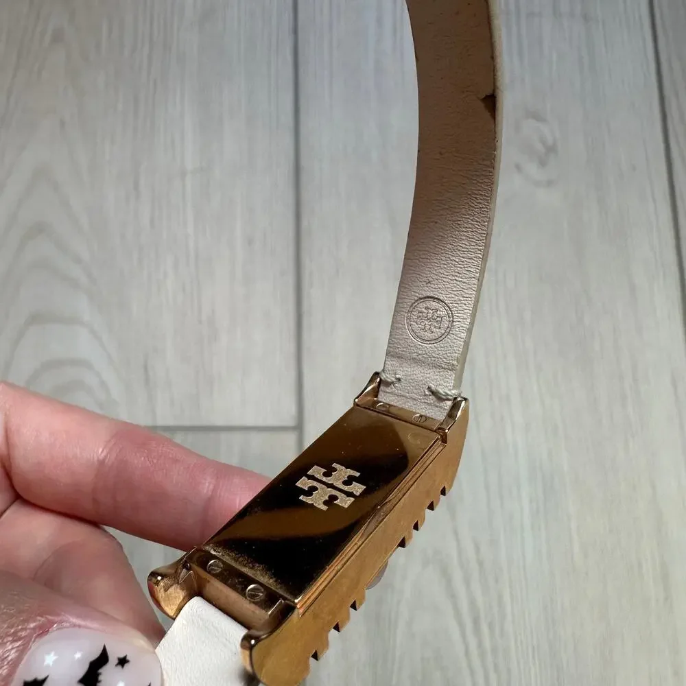 Tory Burch x Fitbit Fret cream gold leather double wrap buckle bracelet